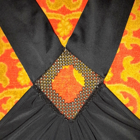 Vintage Y2K Rhinestone Embellished Keyhole Black Halter Tie Neck - Picture 6 of 14